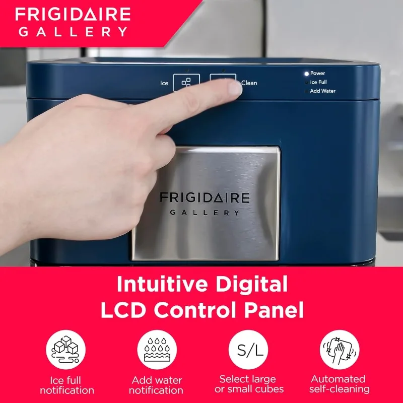 FRIGIDAIRE Máquina de hielo masticable crujiente para encimera, 44 libras por día, autolimpieza automática, 2,0 generación, azul marino