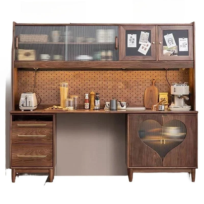 All solid wood dining side inlaid high cabinet multi-functional wall wine cabinet