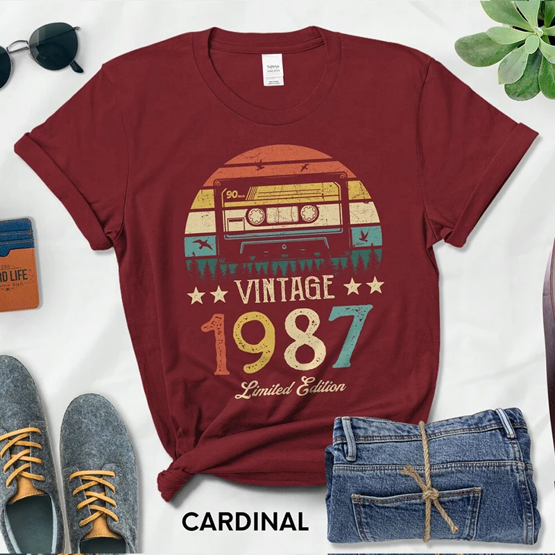 Retro Cassette Vintage Made In 1987 Women T Shirt 37th 37 Years Old Birthday Party Gift Streetwear Ladies Summer Fashion Tshirt