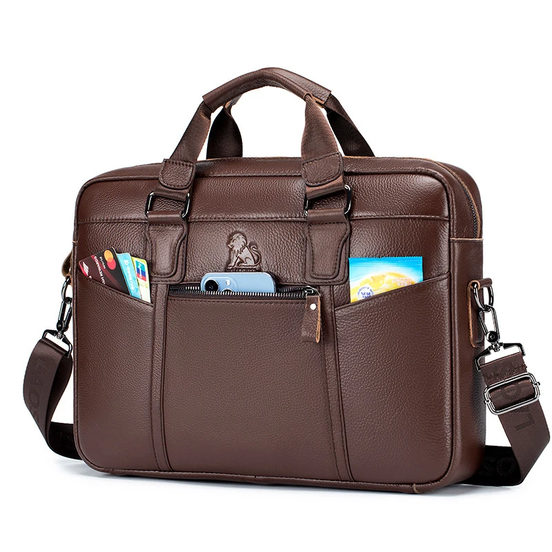 New Luxury Cow Genuine Leather Business Men's Briefcase Male Briefcase Shoulder Bag Men Messenger Bag Solid Tote Computer Bag