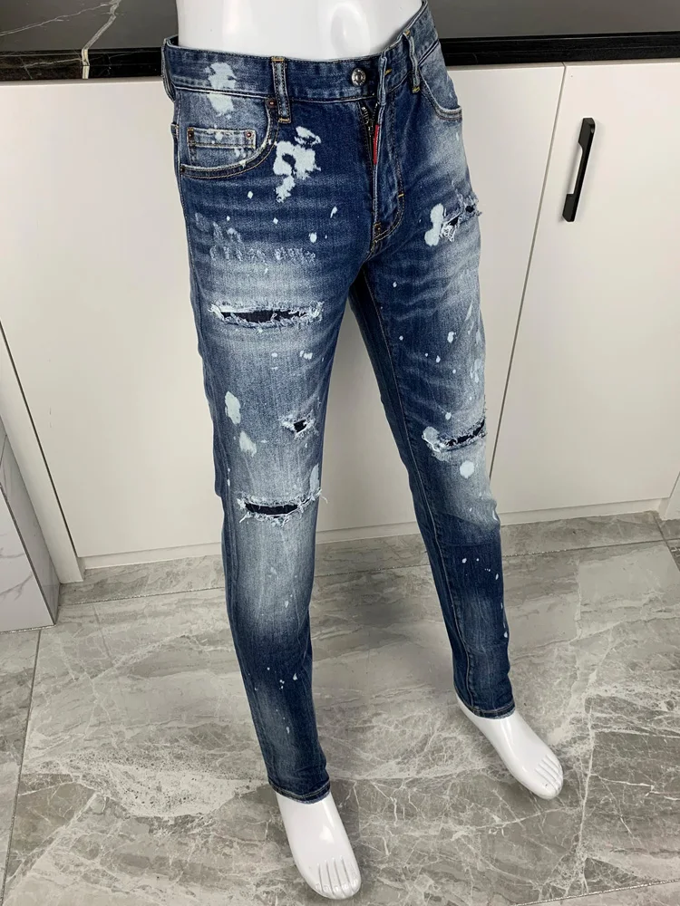 

High-Quality Slim Fit Jeans Men's Elastic Long Pants D2 DSQ2 New Style Youth Fashion Urban Wear Tear And Fade