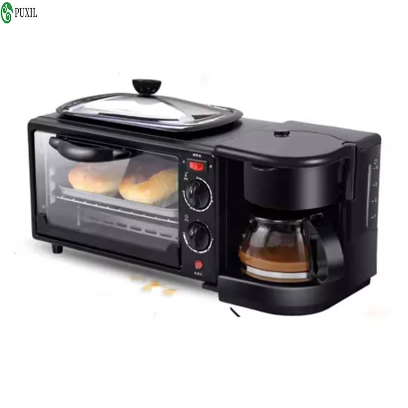 Three in one multifunctional breakfast machine, electric coffee machine, frying pan, bread pizza oven, tea pot, 110V