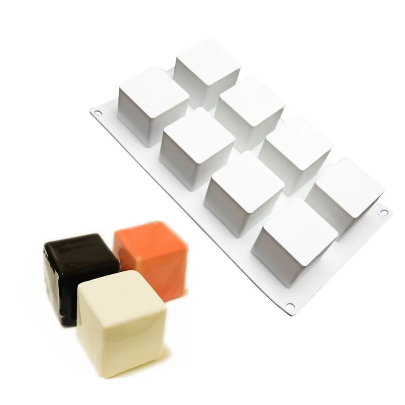 

8 Cavity Square Block Silicone Cake Baking Mold for Chocolate Cream Mousse Pastry Dessert Bread Cube Candy Soap Decorating Tools