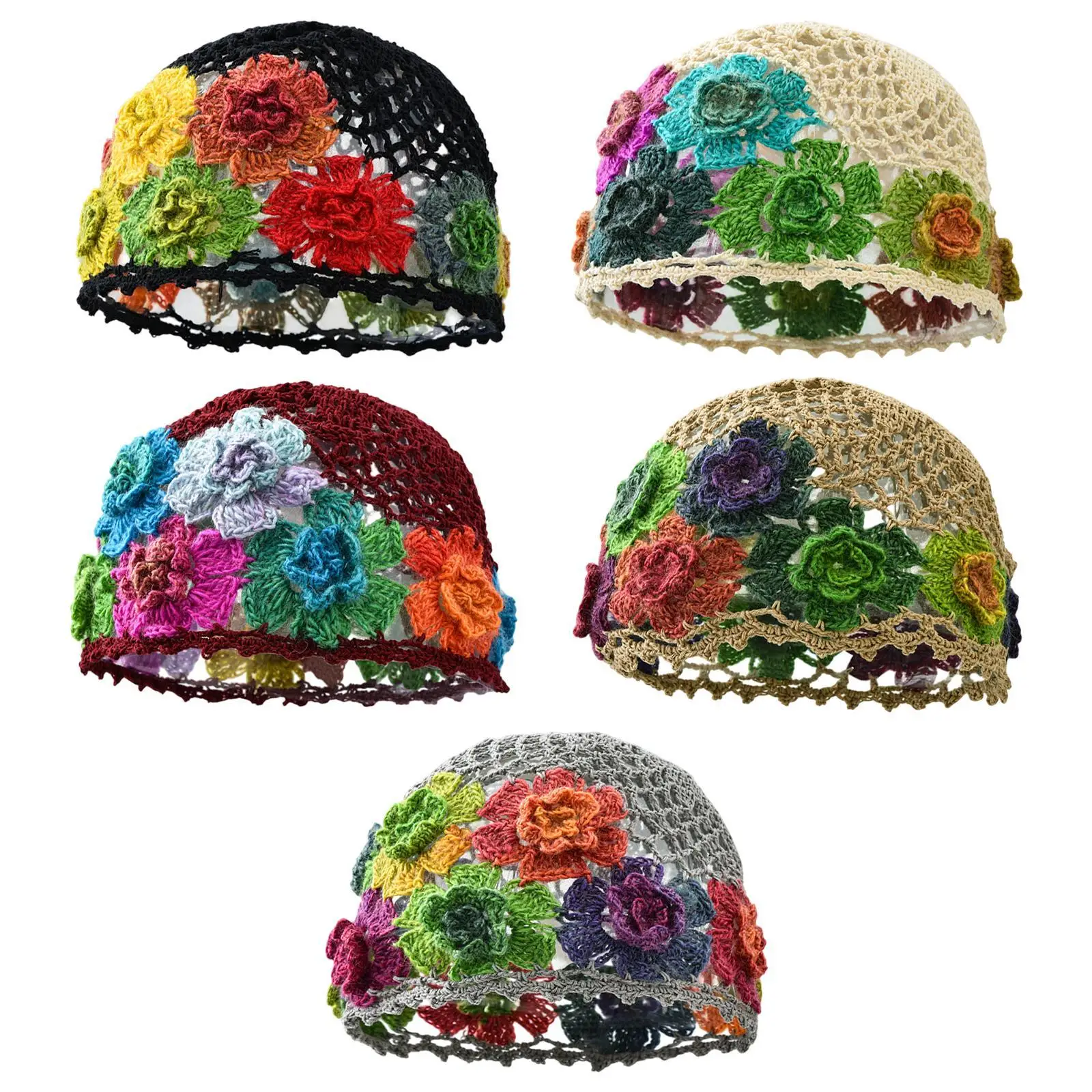 قبعة كروشيه على شكل زهرة خفيفة الوزن ومريحة على شكل زهور لمواعدة الشاطئ