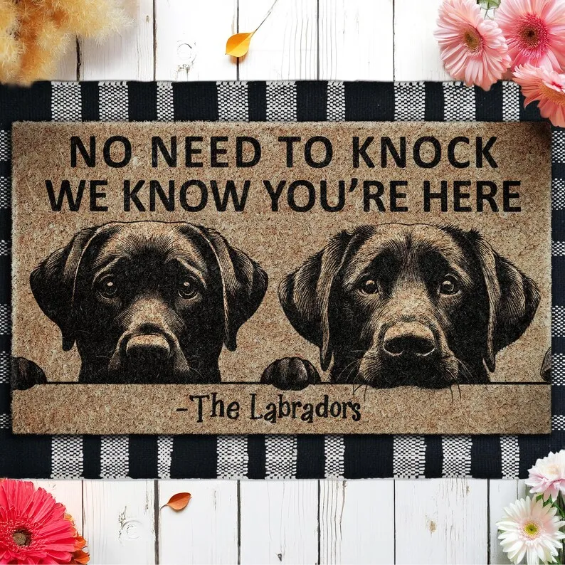 Custom Labradors We Know You ARE Here Doormat Labrador Dogs Photo Rugs Funny Design Text Labrador Dog Outdoor Garage Welcome Mat