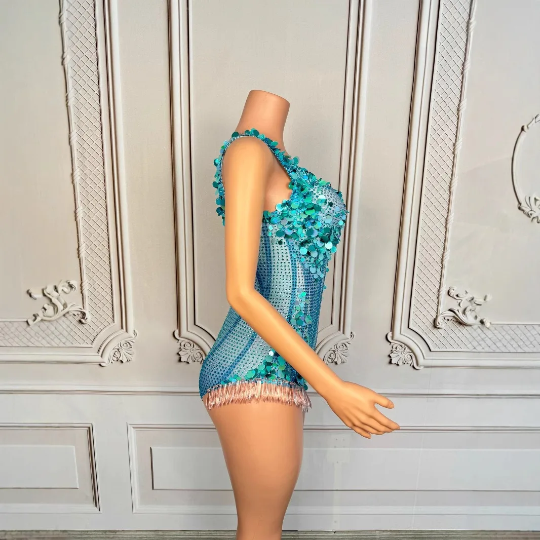 나이트 클럽 바 다이아몬드 슬링 프린지 Onesie 퍼플 블루 여성 가수 댄스 팀 여성 그룹 Vestidos Para Mujer Fiesta Elegante