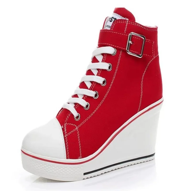 Hot Canvas Shoes Women Wedges High Top Platform Shoes Woman Casual Trainers Elevator Shoe High Heels Zapatos Mujer Size 35--43