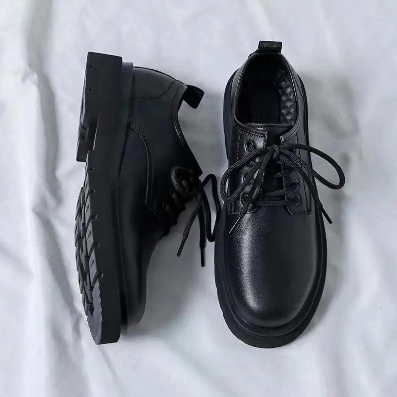 Kids'Casual Shoes Low-Cut Shoes Spring Shoes PU Leather Lace-UP Anti-slip Breathable Black Shoes Size 39-45