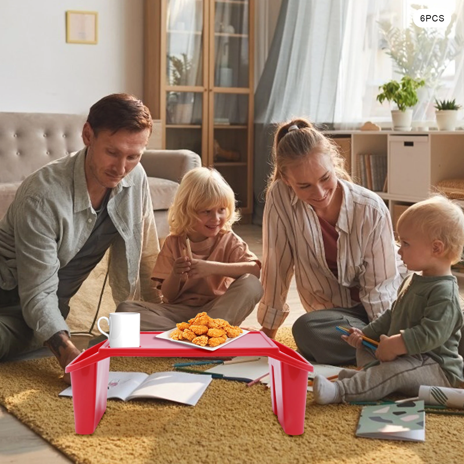 6 PCS Kids Portable Lap Desk Tray, Plastic Breakfast Laptop Trays with Side Pockets, Lap Bed Table for Writing Reading Drawing