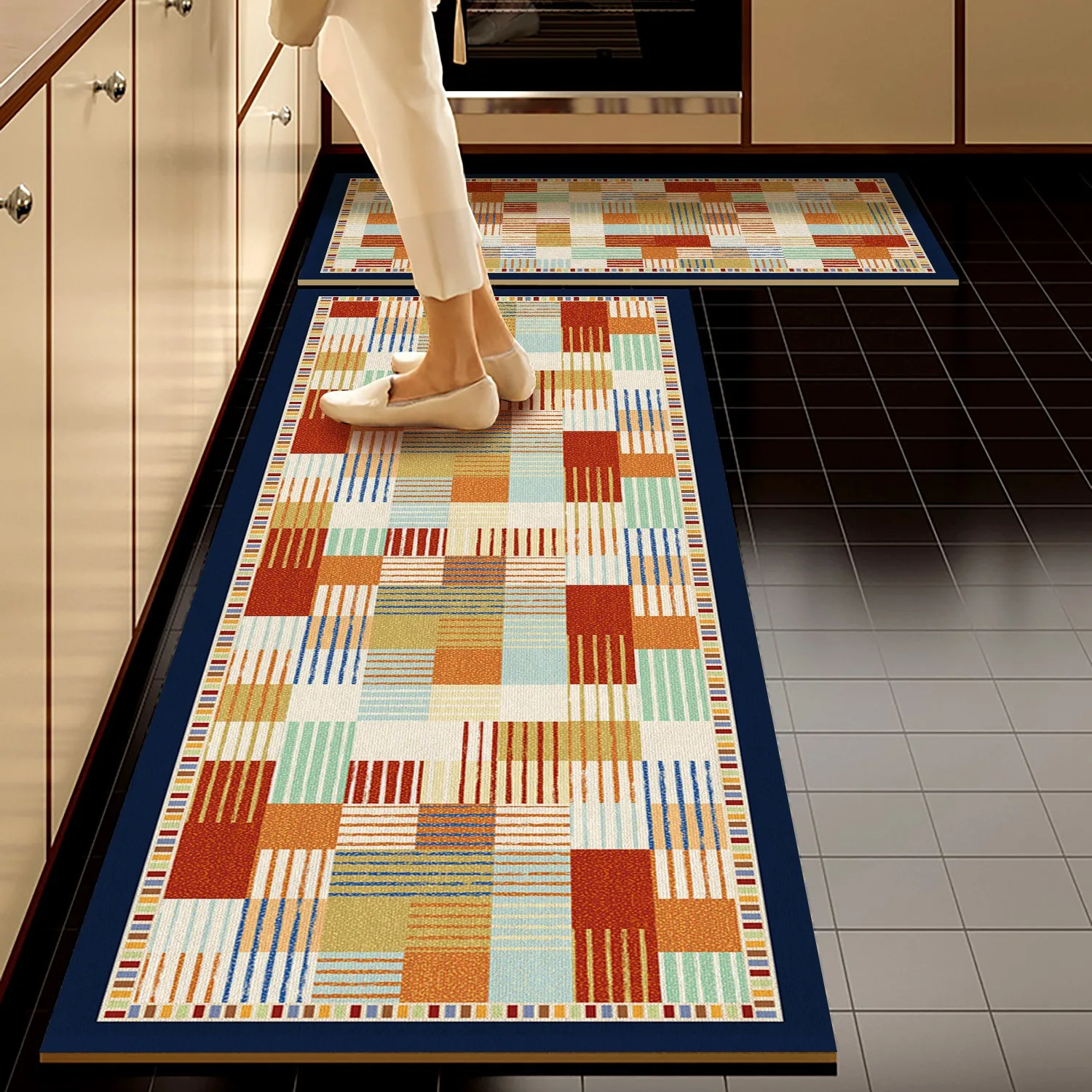Checkerboard Plaid Striped Carpet Kitchen Floor Mat Long Strip Runner Rugs PVC Non-slip Mats Home Decoration Alfombras De Cocina