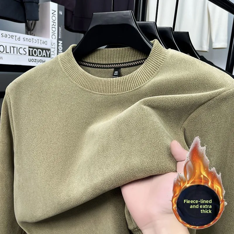 Winter Men's Thickening Velvet Warm Tops Men's Autumn Long-sleeved Thermal Underwer Male Round Neck Fashion T-shirt Sweater