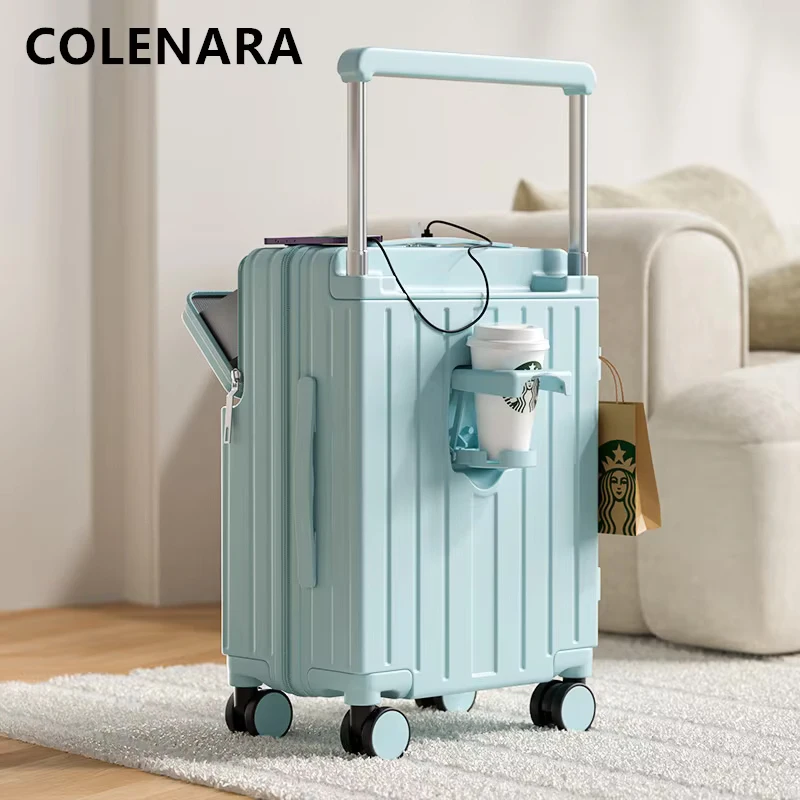 COLENARA USB Charging Suitcase Front Opening Boarding Case Multifunctional Trolley Case 20