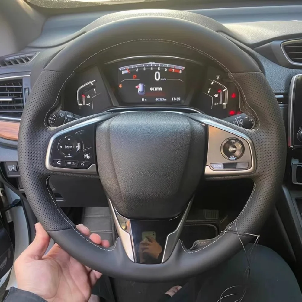 

Оплетка на руль автомобиля на заказ, черная кожа из микрофибры Civic 10 2016 2017 CR-V 2017, чехол на руль для Honda CRV