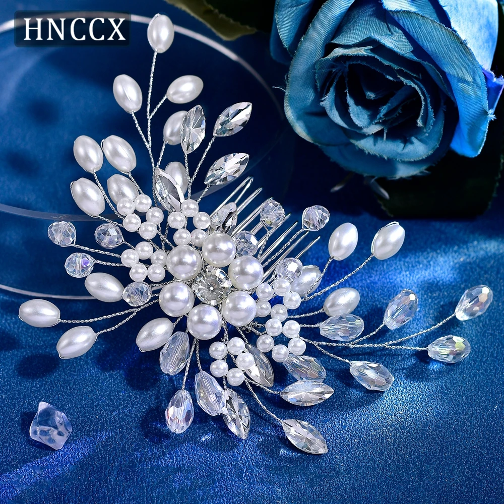 HNCCX Pearl Bridal Comb Silver Color Wedding Hair Accessories Wedding Headpiece Crystal Hair Clips Women Side Comb Tiara CP836