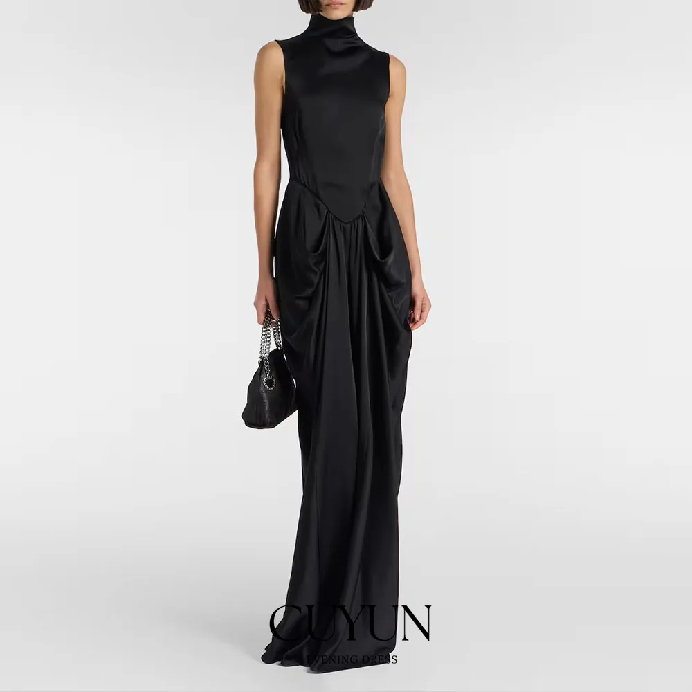 

CUYUN Customized Women High Collar Sleeveless Long Prom Dresses 2026 Fall Party Dinner Birthday Evening Dress with Pockets