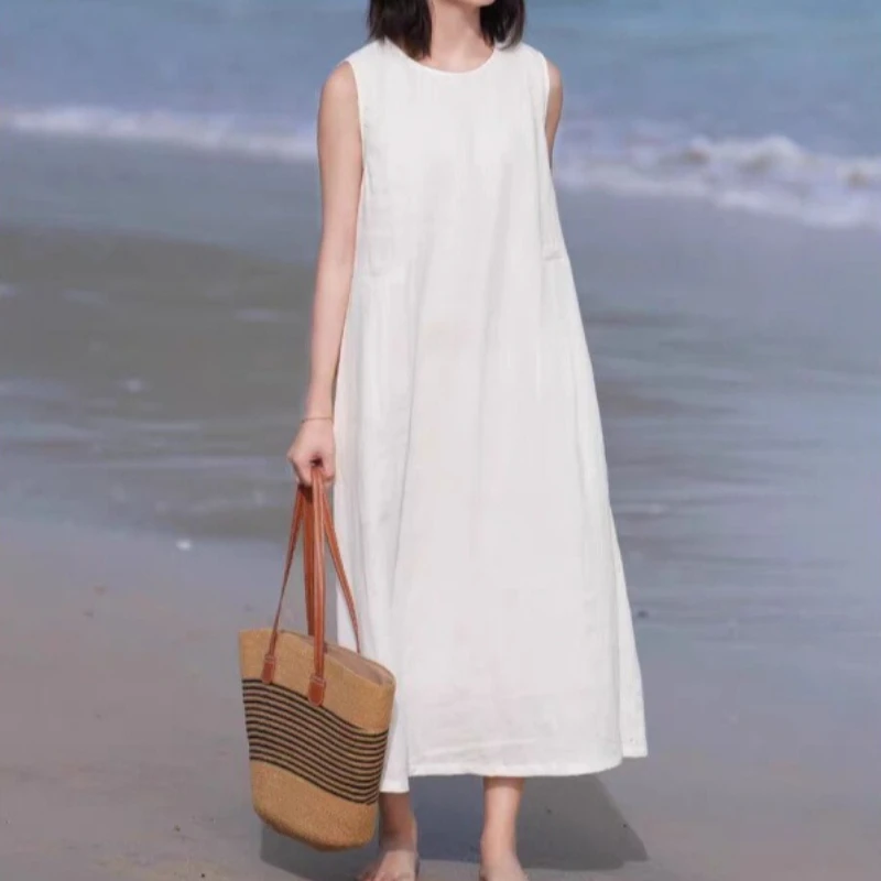 

Mid Length Dress Women Vest Dresses A Line Vestidos Y2k Streetwear Round Neck Sleeveless Elegant Solid Party Night Work 2026