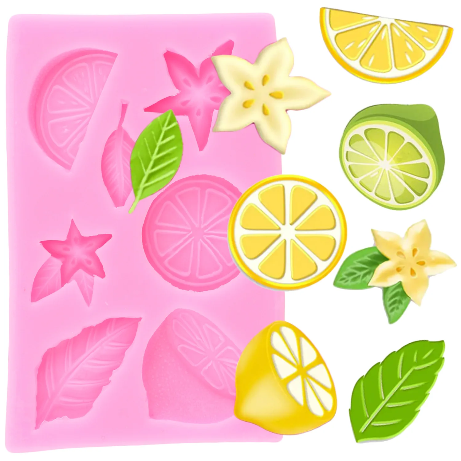 Lemon Fondant Mold Summer Fruit Flower Silicone Candy Chocolate Mold Lemon Slices Resin Mold Cupcake Topper Cake Decorating Tool