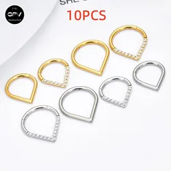 1/10PCS 316L Stainless Steel Heart-Shaped Drop Nose Ring 16G Inlaid ZC Men's And Women's Perforated Jewelry Earrings Septum Ring