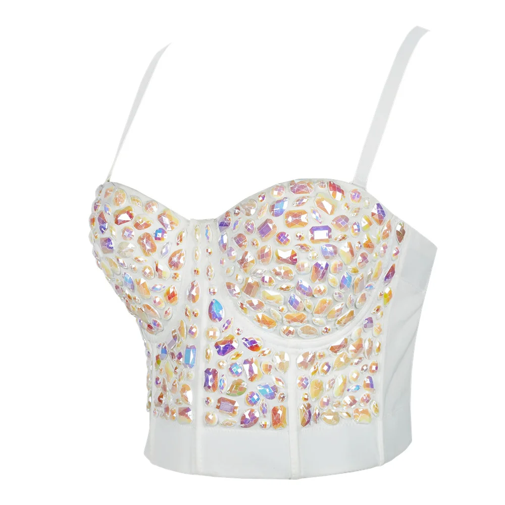 

Nightclub Sexy American Suspenders Women's Outerwear Model Catwalk Performance Wear Shaping Corset Beaded Acrylic Tube Top