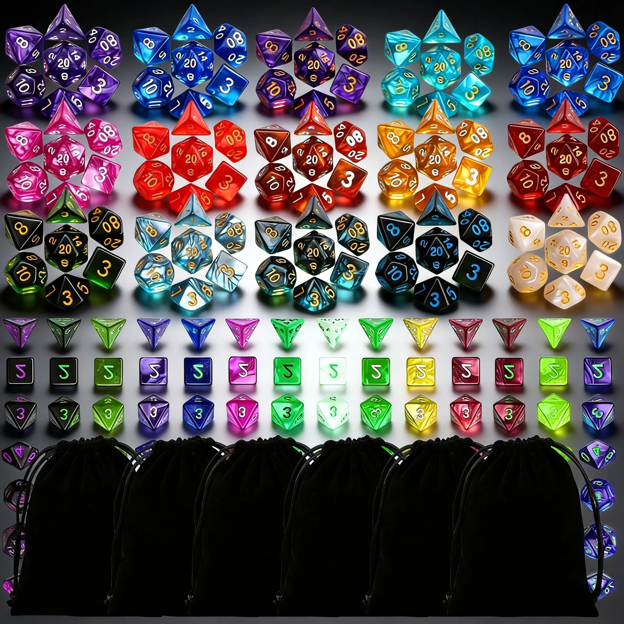 

42pcs Polyhedral DND Dice Set with Black Drawstring Pouch - Color-Coded Faces, RPG & D&D Tabletop Game Accessories, ZSY