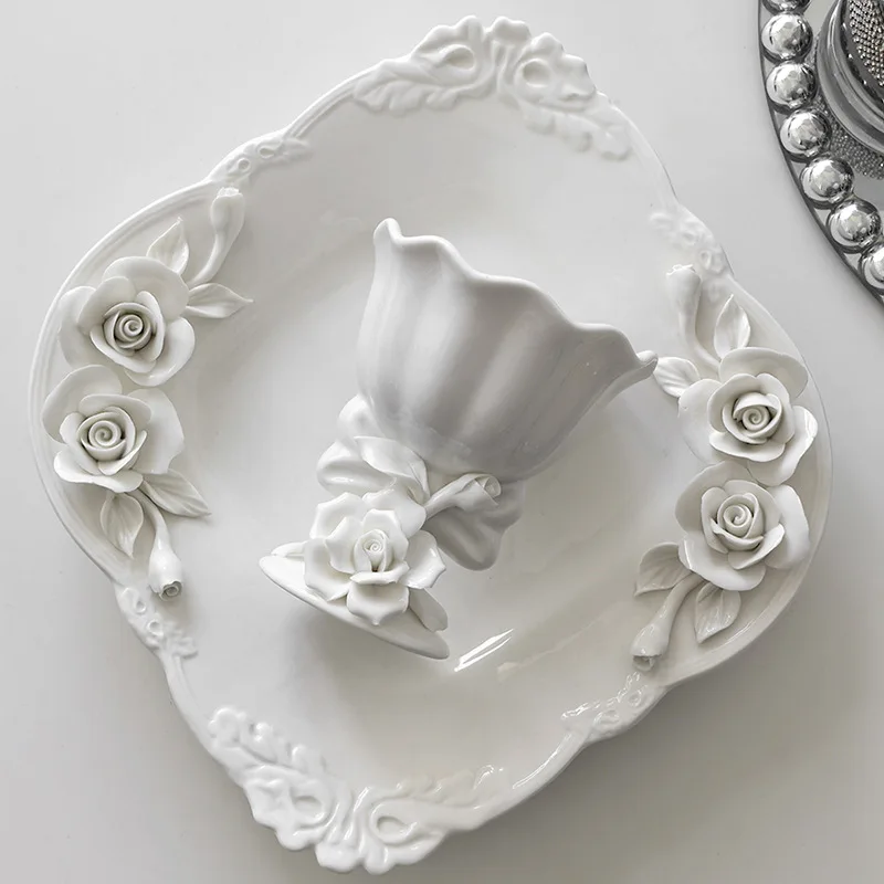 

Retro style relief ceramic hand-squeezed camellia cup household high-value ice cream dessert cup goblet
