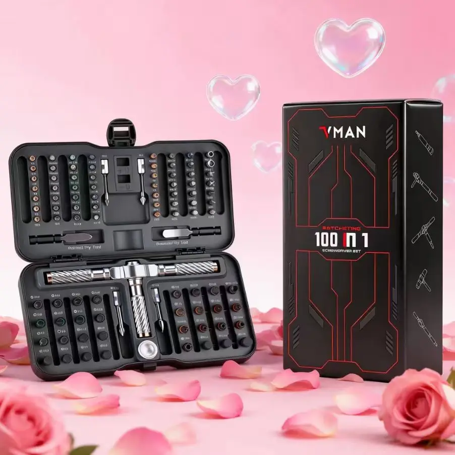 VMAN Exclusive Tool Set Smooth Gearless 24/66/100 in 1 Ratchet Magnetic Design S2 Steel Bits Ultimate Repair Companion