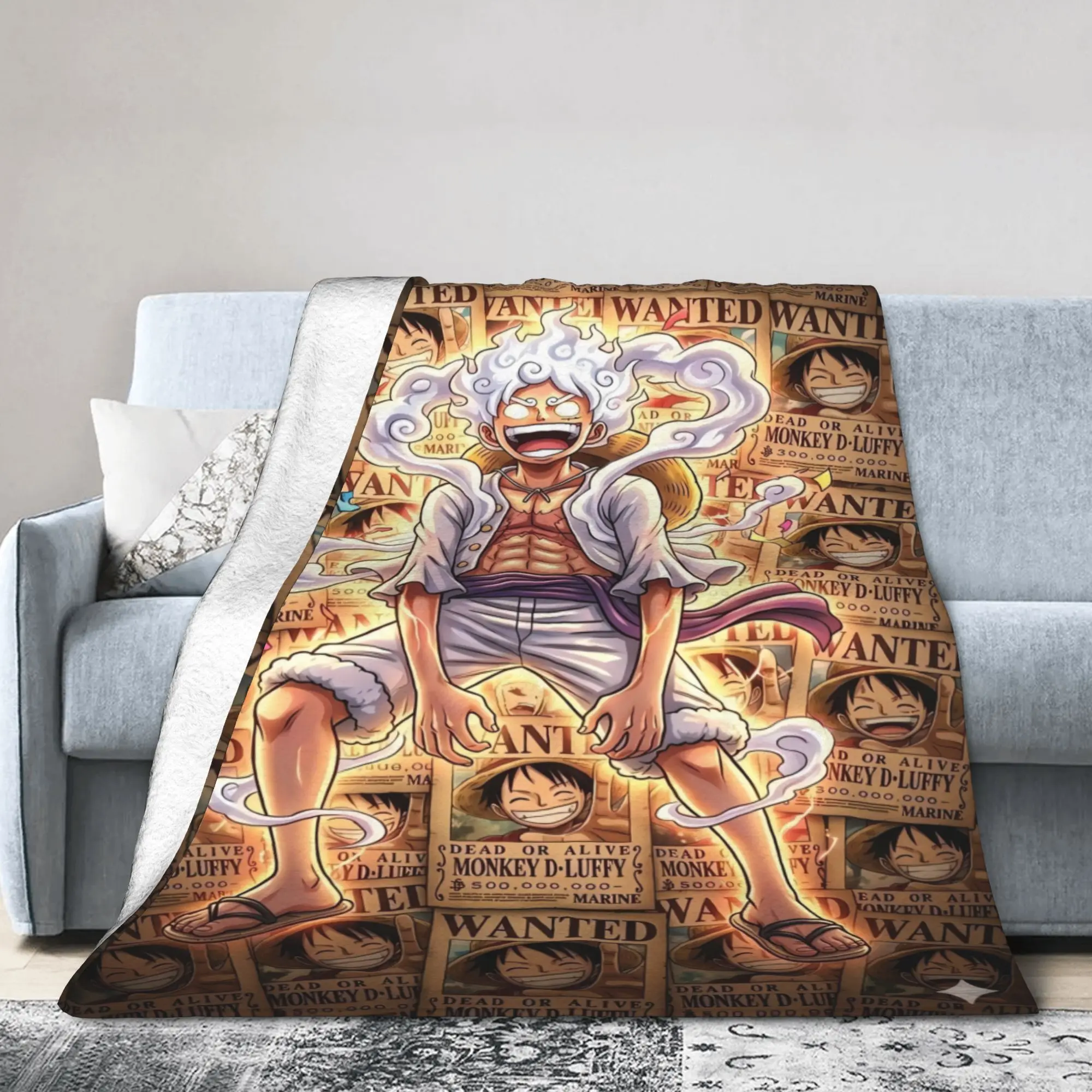 Super Warm Blanket Decorative Anime one piece Luffy Gear Five Throw Blanket Flannel Bedspread For Couch Chair Sofa Bed Cover