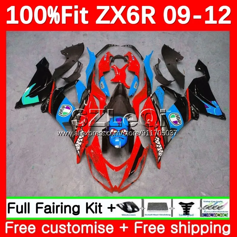 Injection For KAWASAKI NINJA ZX636 ZX 6R Shark red 636 6 R ZX6R 09 10 11 12 100No.123 ZX-6R ZX-636 2009 2010 2011 2012 Fairing