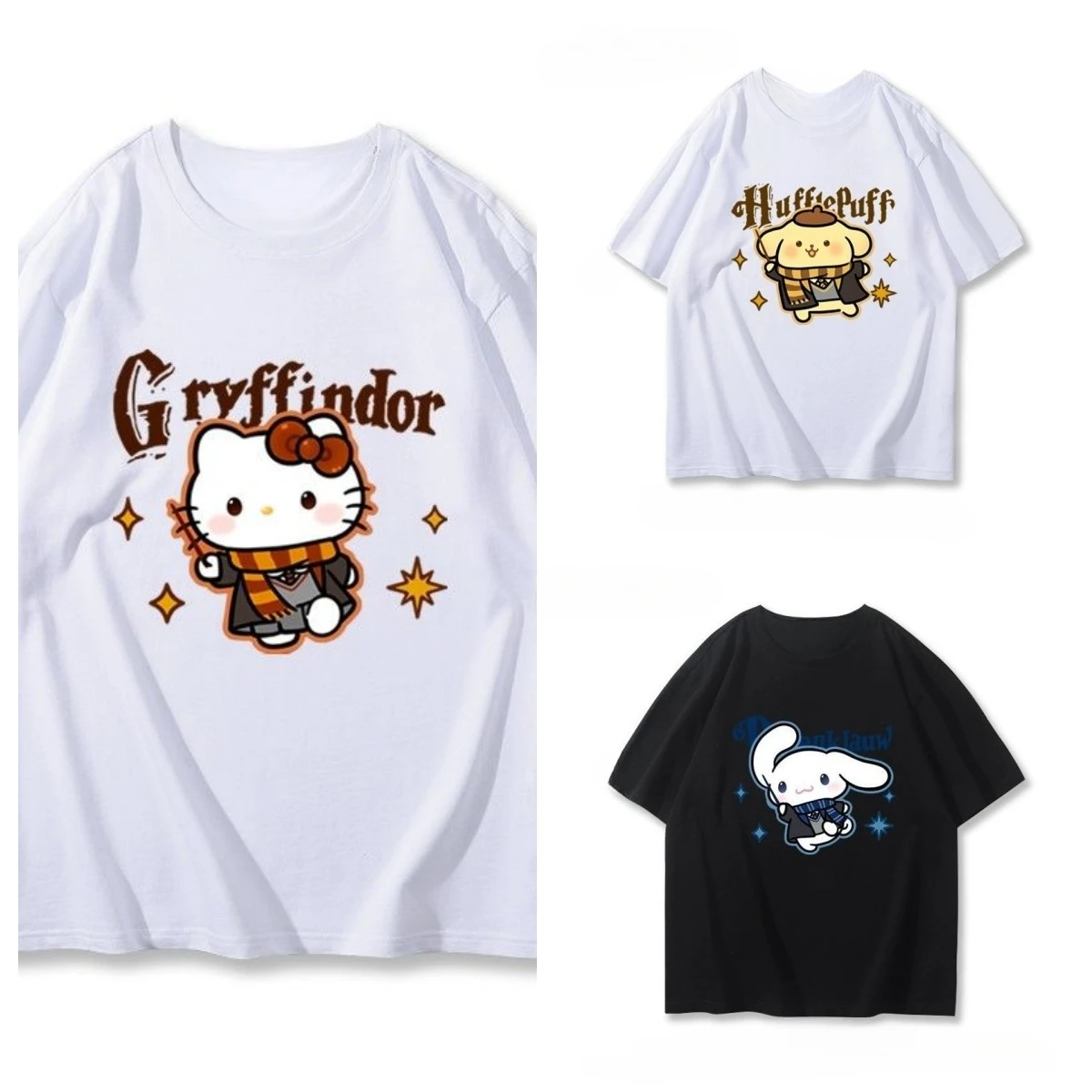 Sanrio Conjunto Harry Potter Hellokitty Pacha Chien Dessin Animé Imprimé Manches Courtes Pur Coton Pour Hommes Et Femmes