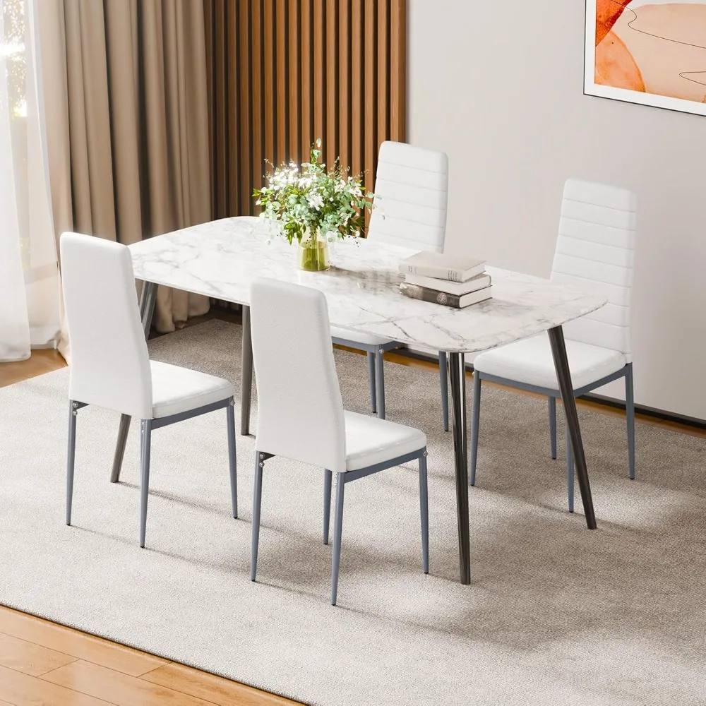 

Modern Dining Room Accent Chairs Set of 4, Upholstered Leather Side Chair for Living Room, Space-Saving Kitchen Chair with Thic