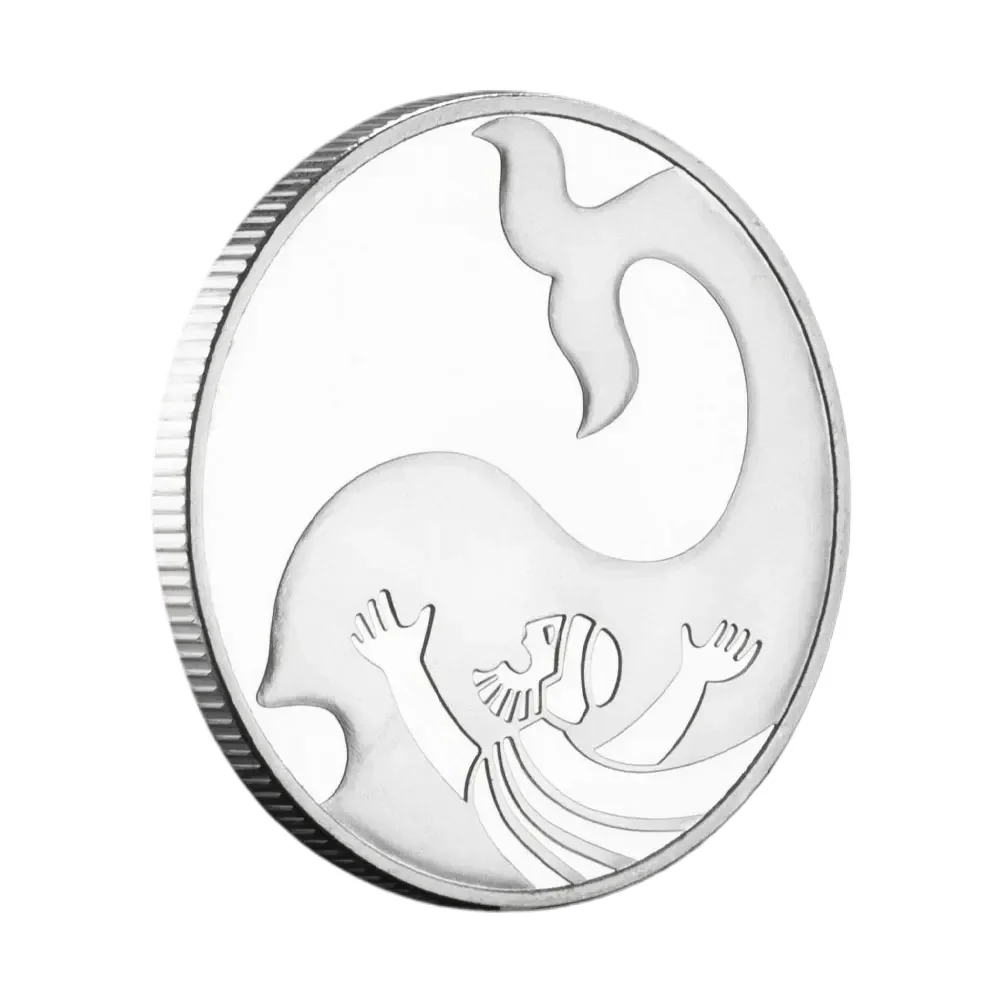 Jonah and The Whale Pattern Collectible Coin Silver Plated Bible Story Souvenir Coins Collection Art Home Decoration