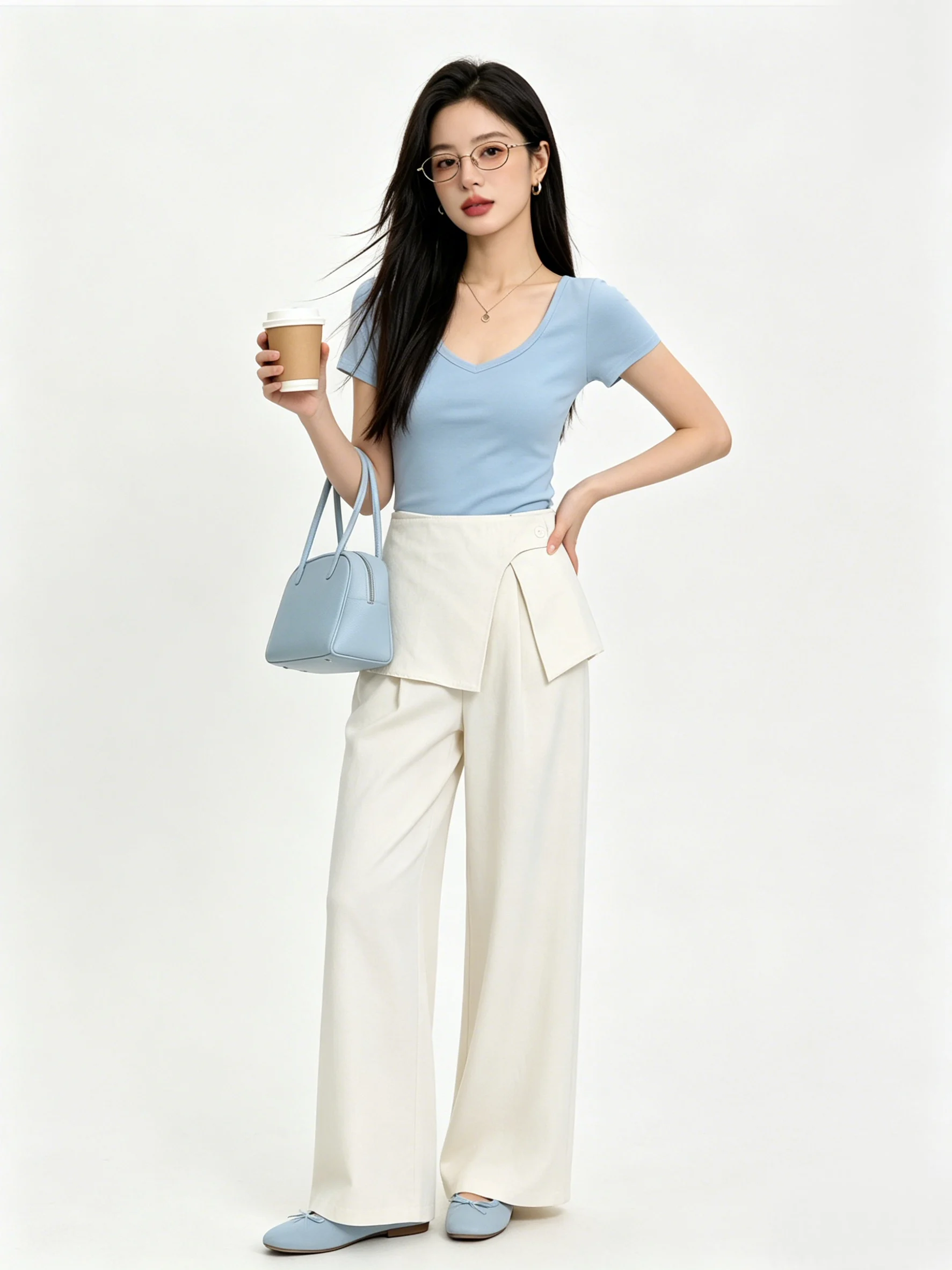 

Korean Style Wide Leg Pants Women's Loose Fit Casual Trousers Fashionable Layered Design Spring Early Season Slimming Effect