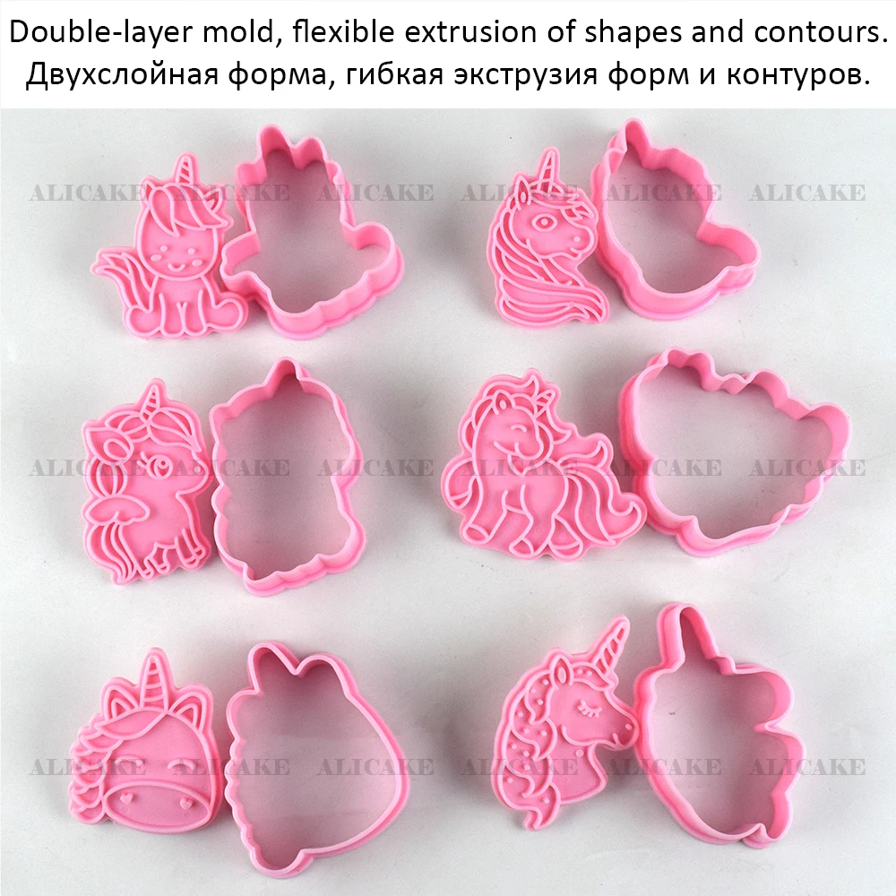 Unicorn Cookies Cutters Plastic Cartoon Pressable Biscuit Mold Confectionery Cookie Stamp Kitchen Baking Pastry Tools