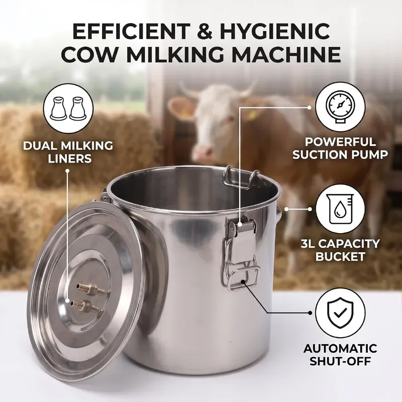 Cow Milking Machine Stainless Steel Electric Cow Milker US Plug