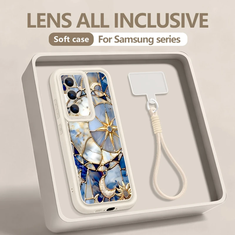 Wrist Lanyard Phone Case For Samsung Galaxy S26 S24 S25 Ultra S23 S25 FE A57 A17 A56 A16 A55 A54 A15 A25 Retro Moon Star Cover