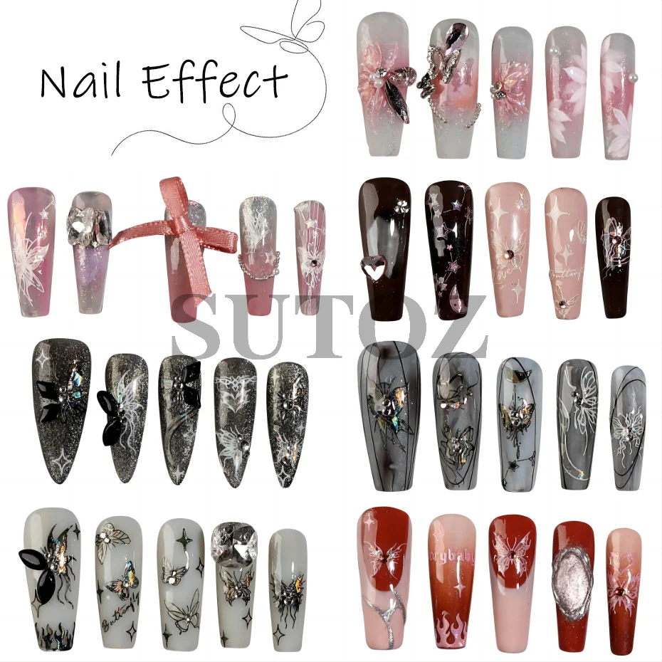 Vlinder Nail Art Stickers Vloeibare Lichtgevende Holle Zwart Roze Aurora Laser Vlinder Nail Stickers Decoratie F1005