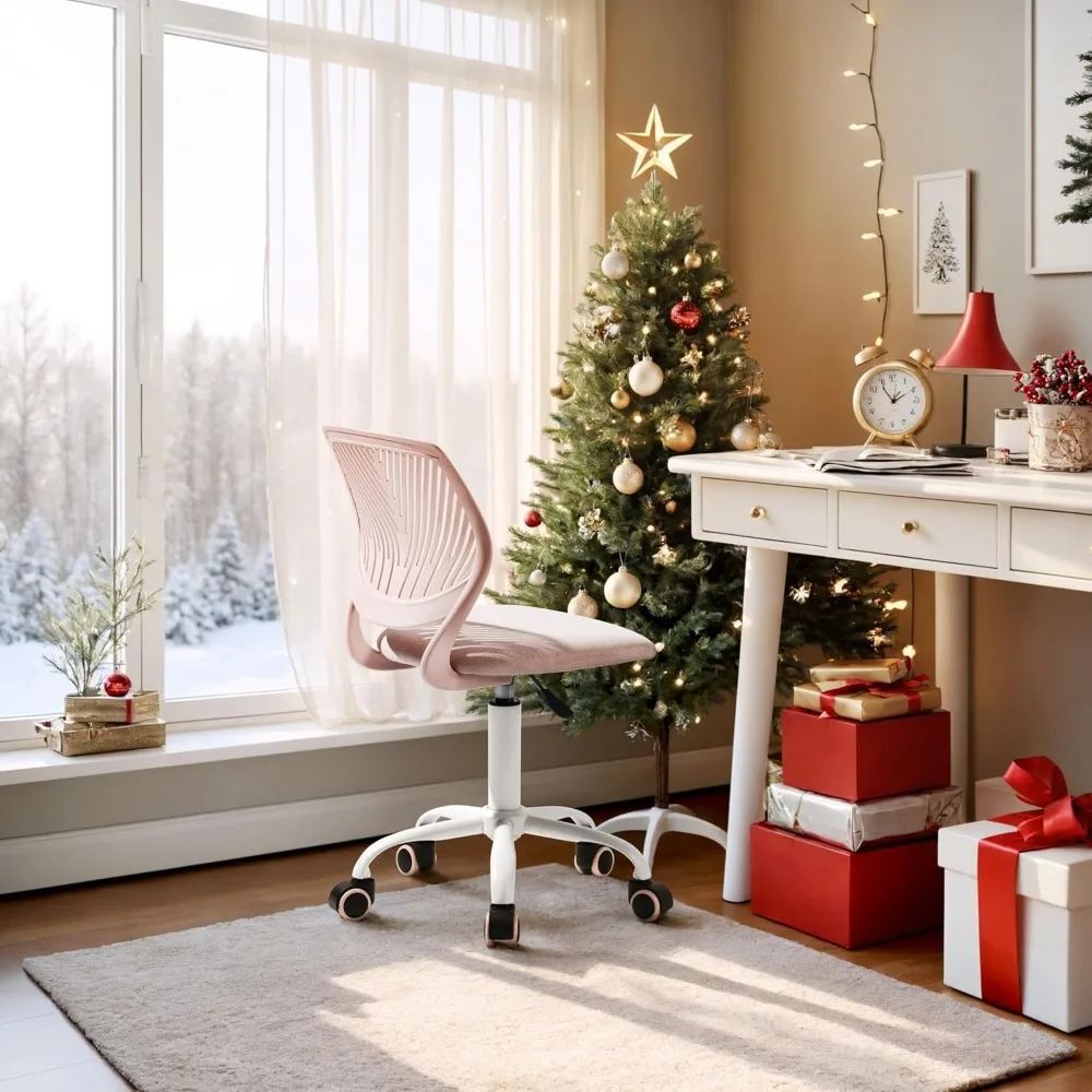 Armless Home Office Desk Chair, Colorful Task Chair with Soft Mesh Padded Cushion, Height Adjustable Swivel Study Computer Chair