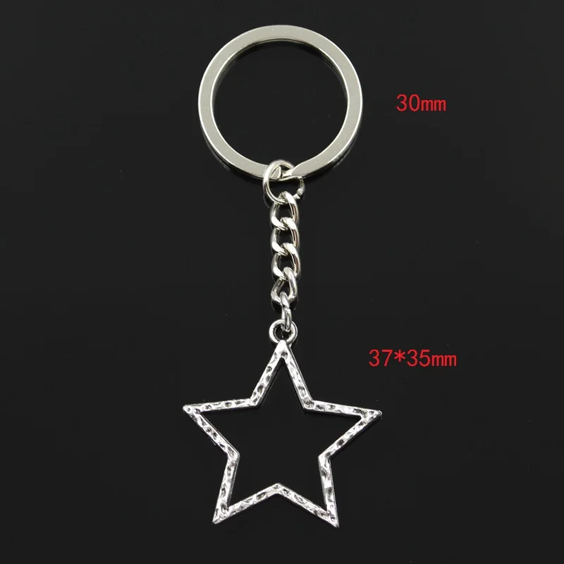 Fashion 30mm Key Ring Metal Key Chain Keychain Jewelry Antique Silver Color Plated Hollow Star 37x35mm Pendant