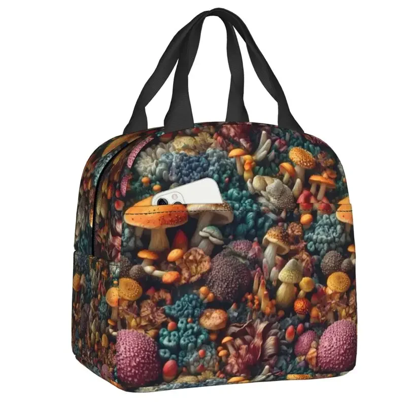 Dark Wild Forest Mushrooms Insulated Lunch Box for Women Resuable Thermal Cooler Lunch Bag School Picnic Food Container Tote