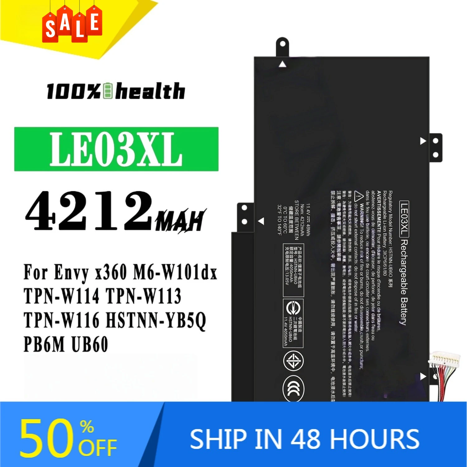 

LE03XL 4212mAh Laptop Battery for HP Envy x360/M6-W101dx PB6M UB60 Lithium Rechargeable Battery