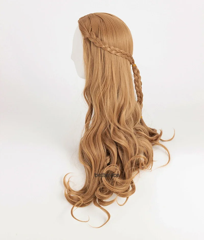 Cersei Lannister Cosplay peruca encaracolada marrom longa, cabelo sintético, trança resistente ao calor