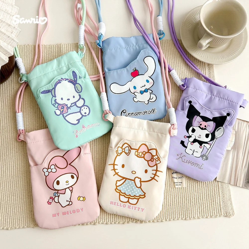 Sanrios HelloKittys My Melody Cinnamoroll Cross-body Anime Kawaii Mobile Phone Bag Girl Going Out Kuromi Coin Credit Card Bag