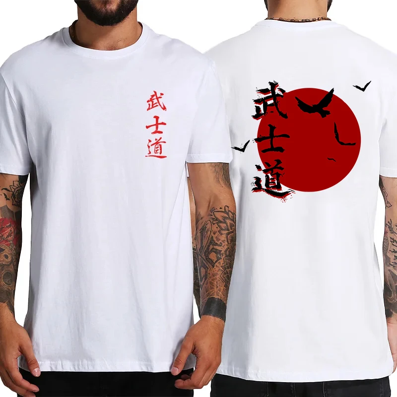 Japan Samurai Geist T Shirts Männer Japanischen Stil Zurück Druck Übergroßen 100% Baumwolle Weiche Tops T-shirt Bushido Unisex Geschenke T