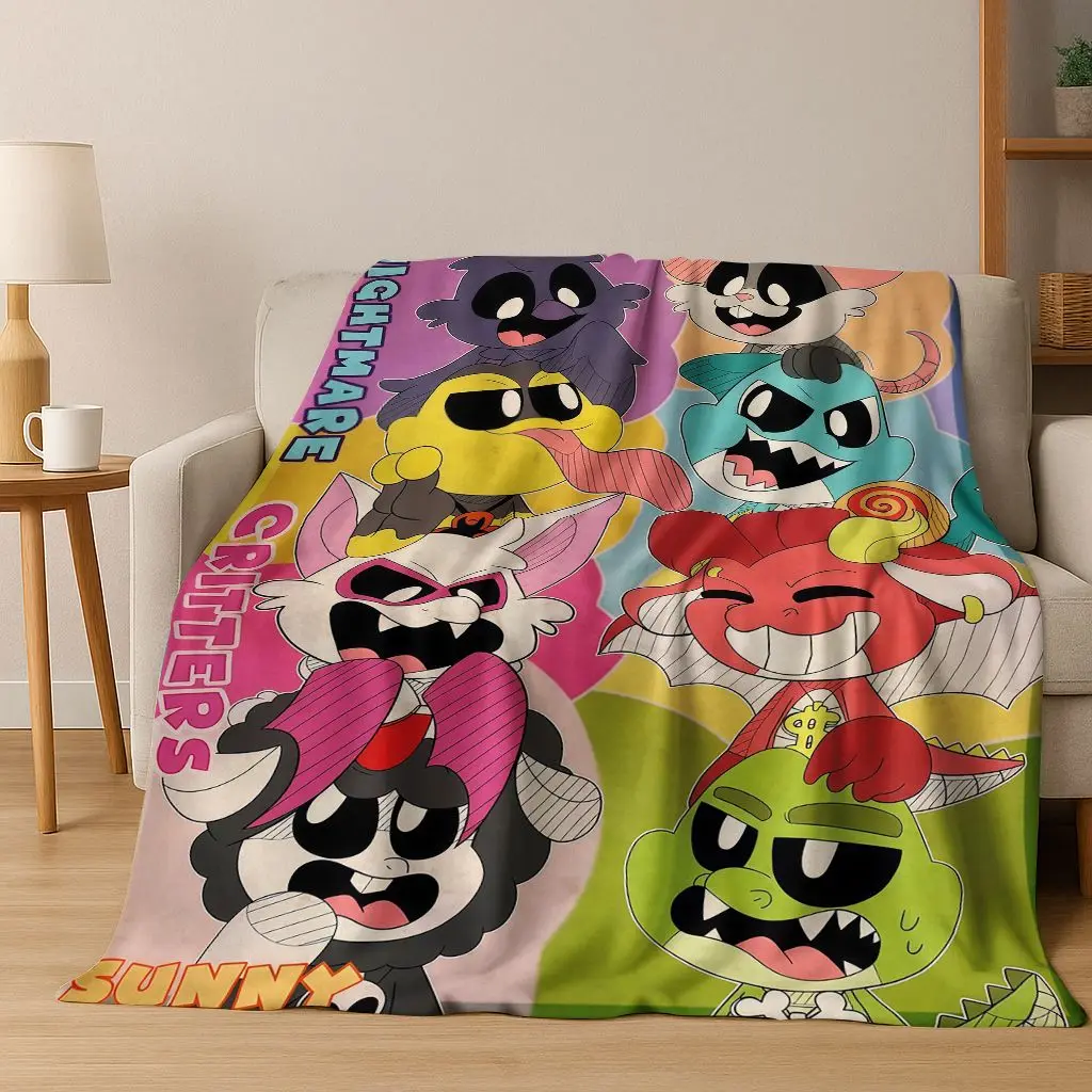 Cartoon S-Smiling C-Critters Craftycorn Catnap Art Flannel Blanket,Cozy Soft Throw Blanket for Home Bedroom Bed Sofa Cover Gift