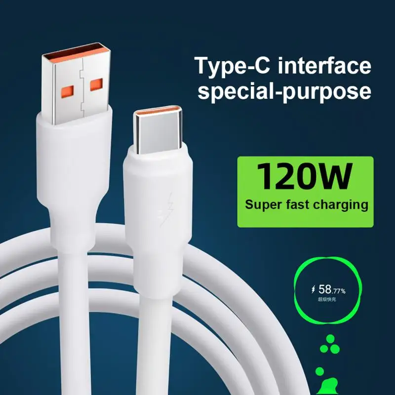 6A 120W PD USB Type-C Cable Super Fast Charger Cable for Xiaomi Huawei iPhone Charger 1M 1.5M 2M Quick Charing Data Cable