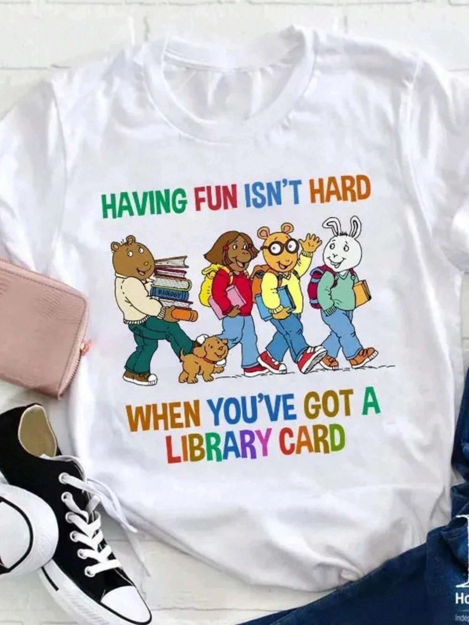 Having Fun Isn'Hard When You've Got A Library Card Teacher Shirt, Arthur Reading Tee, Librarian Book Week, Library Appreciation Shirt