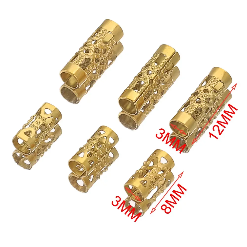 20pcs Lot Stainless Steel Hollow Tube Spacer Beads Hair Braid Beard Dread Lock Charms for Necklace Bracelet Jewelry Making