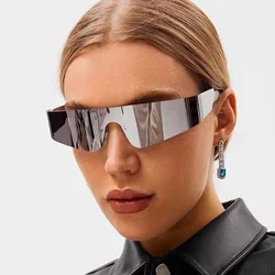 Women One Piece Rimless Sunglasses European and American Personalized Sunglasses Men Colorful Sunglasses Futuristic Glasses