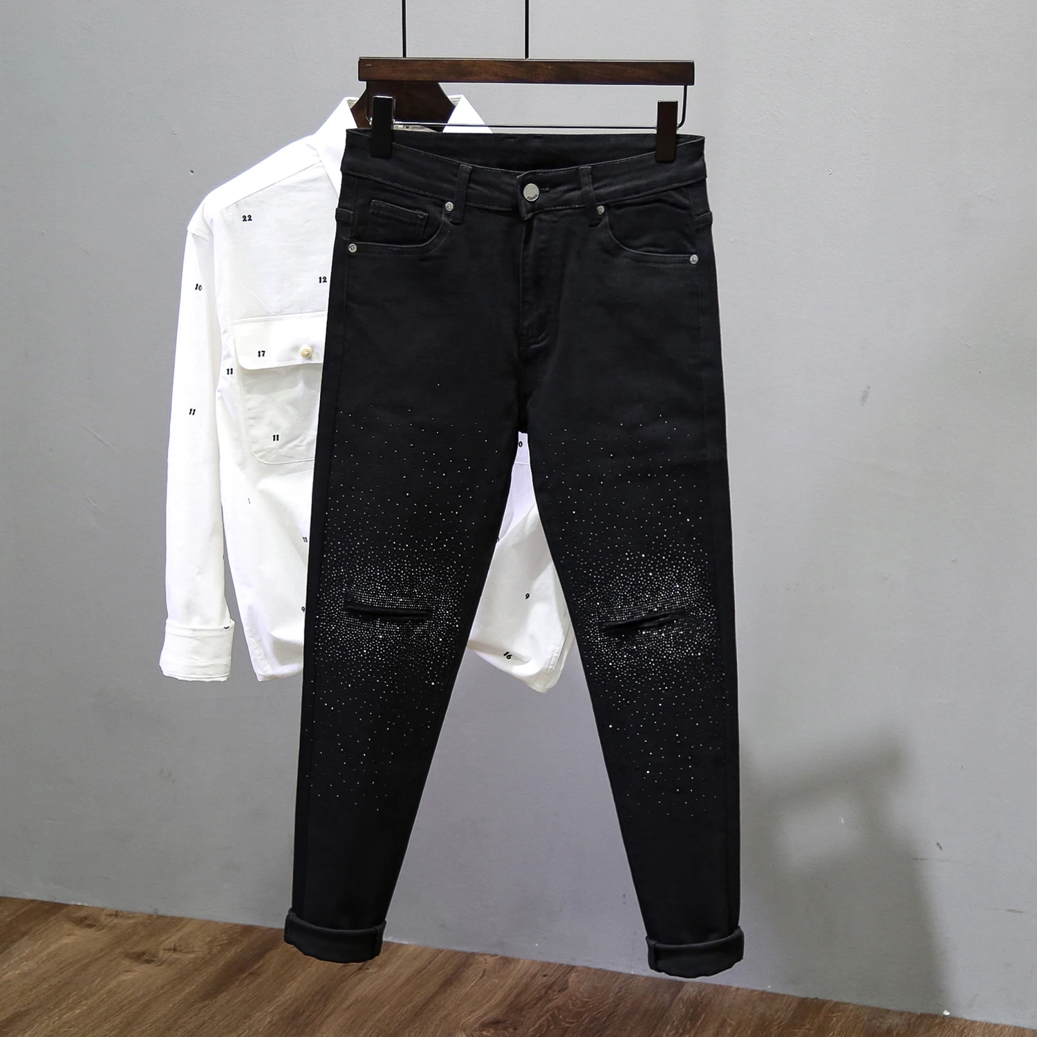 

Мужские джинсы Bla Slim Fit, весенне-осенние новые эластичные повседневные длинные брюки до колена с ромбовидным подогревом, молодежные модные брендовые брюки