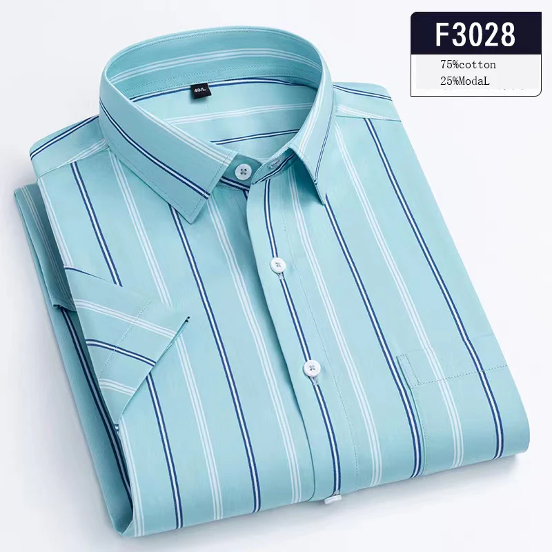 Luxury hight qulity short sleeve shirts for men Silk slim fit formal shirt summer thin hawaiian clothes soft ModaL office tops